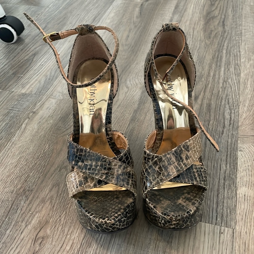 Faux snakeskin platform wedges
